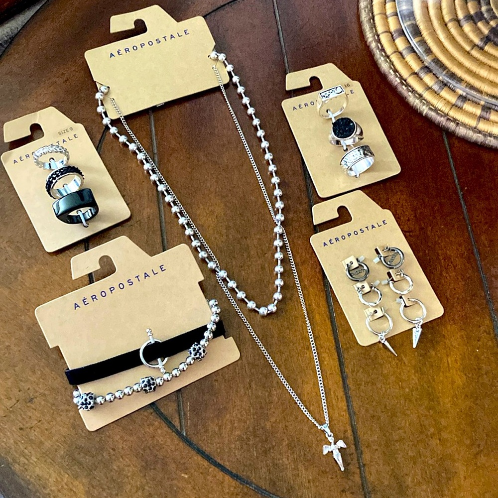 Aeropostale 5‎ Piece Jewelry Bundle #5 Angels, Silver & Rhinestones NWT 🐦‍⬛